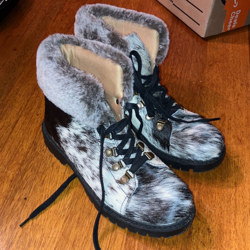 Myra Bag Black and Gray Fur-Trimmed Boots